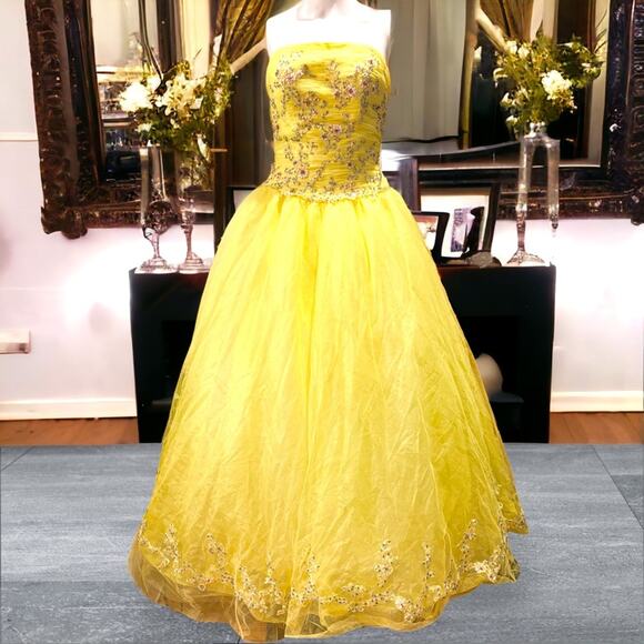 TIFFANY DESIGNS Yellow Beaded Bodice Princess Prom Pageant Ball Gown Dress Sz 6 - Picture 1 of 8